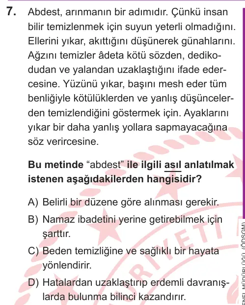 LGS 2026 Sözel Din Kültürü ve Ahlak Bilgisi 7. Soru görseli