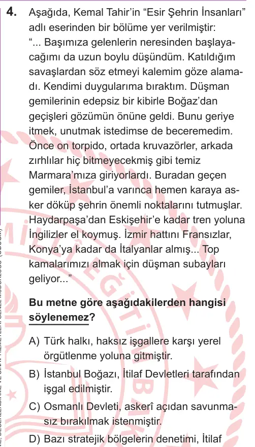 LGS 2026 Sözel T.C. İnkılap Tarihi ve Atatürkçülük 4. Soru görseli