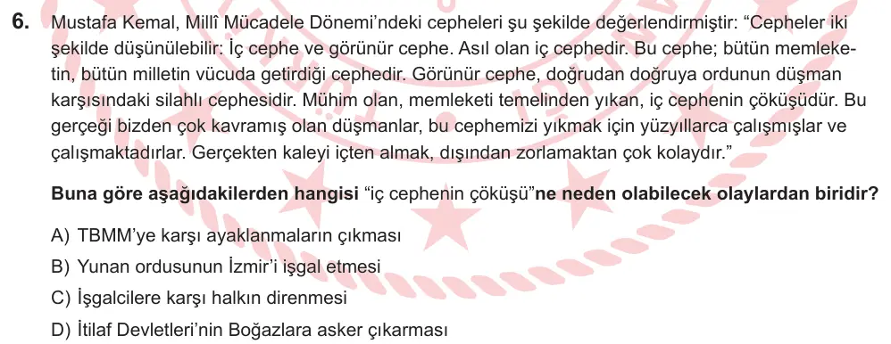 LGS 2026 Sözel T.C. İnkılap Tarihi ve Atatürkçülük 6. Soru görseli