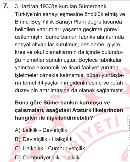 LGS 2026 Sözel T.C. İnkılap Tarihi ve Atatürkçülük 7. Soru görseli