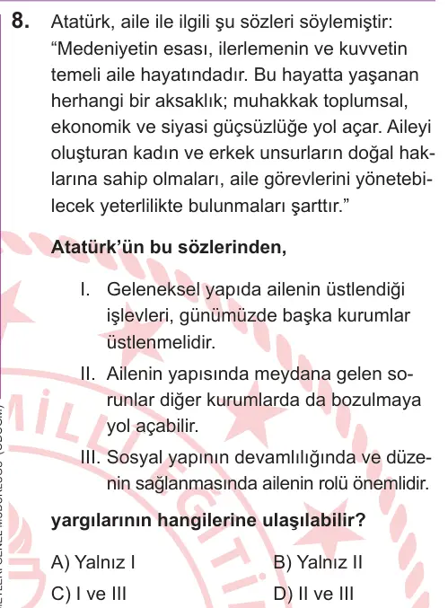 LGS 2026 Sözel T.C. İnkılap Tarihi ve Atatürkçülük 8. Soru görseli
