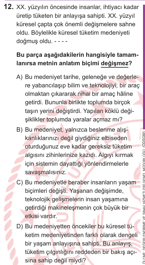 LGS 2026 Sözel Türkçe 12. Soru görseli