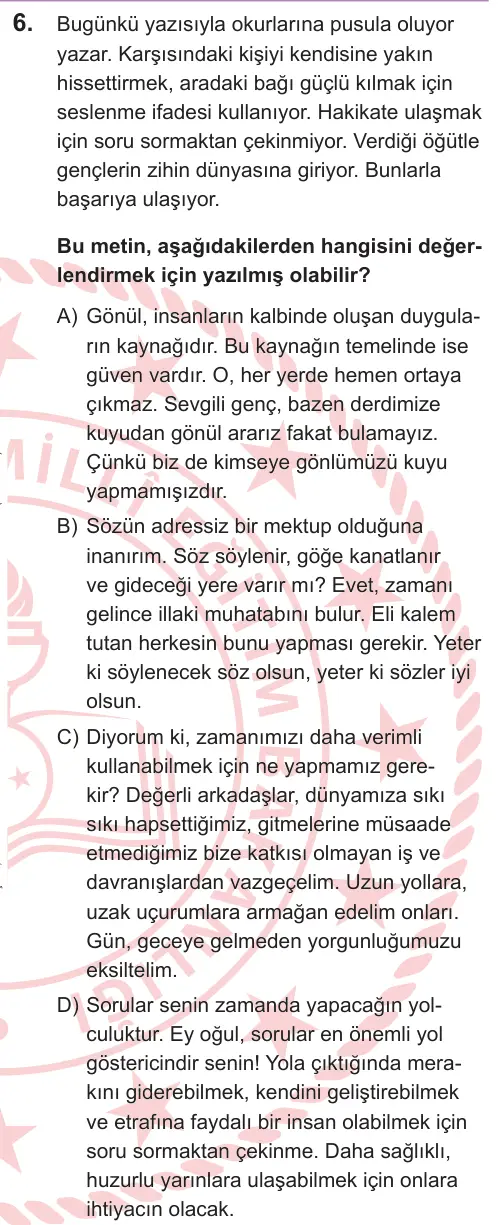 LGS 2026 Sözel Türkçe 6. Soru görseli