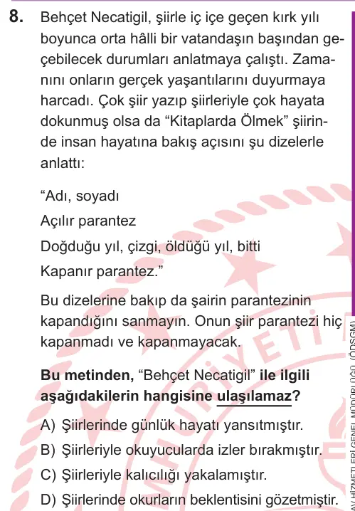LGS 2026 Sözel Türkçe 8. Soru görseli