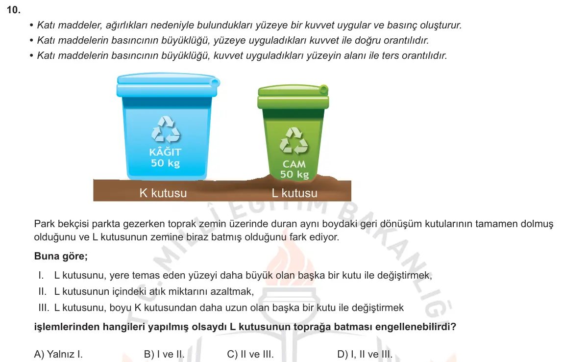 LGS Örnek Soruları Aralık 2018 Sayısal Fen Bilimleri 10. Soru görseli