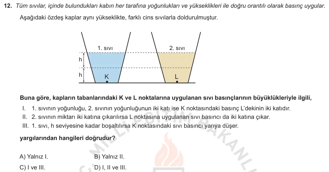 LGS Örnek Soruları Aralık 2018 Sayısal Fen Bilimleri 12. Soru görseli