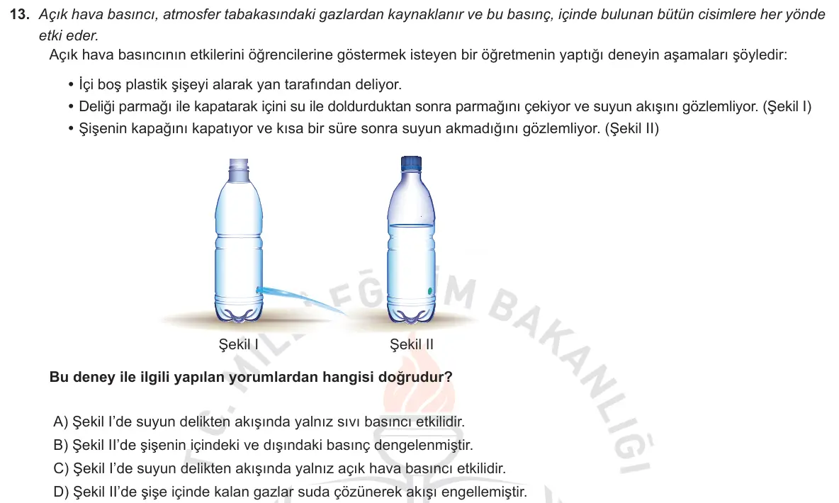 LGS Örnek Soruları Aralık 2018 Sayısal Fen Bilimleri 13. Soru görseli