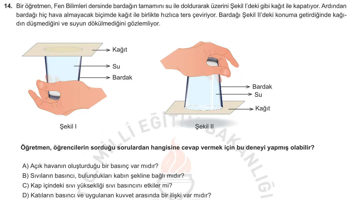 LGS Örnek Soruları Aralık 2018 Sayısal Fen Bilimleri 14. Soru görseli