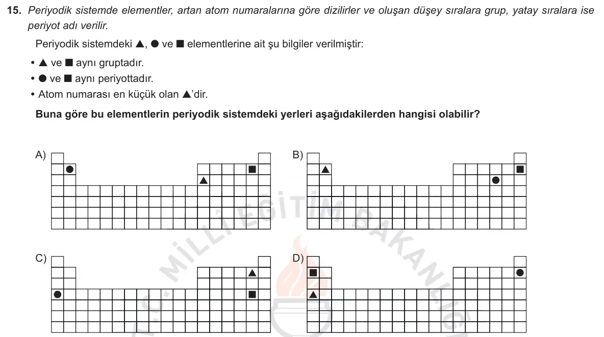 LGS Örnek Soruları Aralık 2018 Sayısal Fen Bilimleri 15. Soru görseli