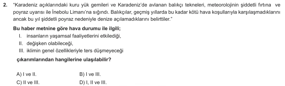 LGS Örnek Soruları Aralık 2018 Sayısal Fen Bilimleri 2. Soru görseli