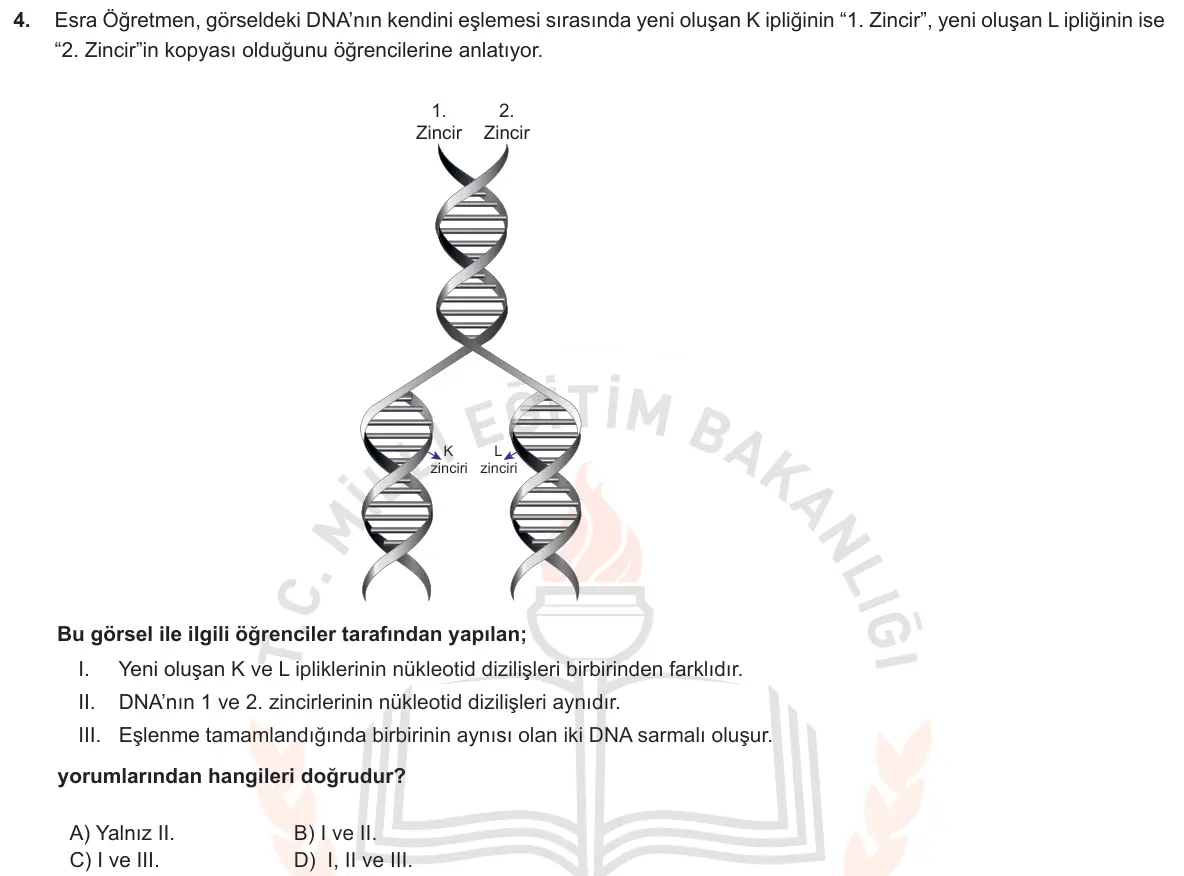 LGS Örnek Soruları Aralık 2018 Sayısal Fen Bilimleri 4. Soru görseli