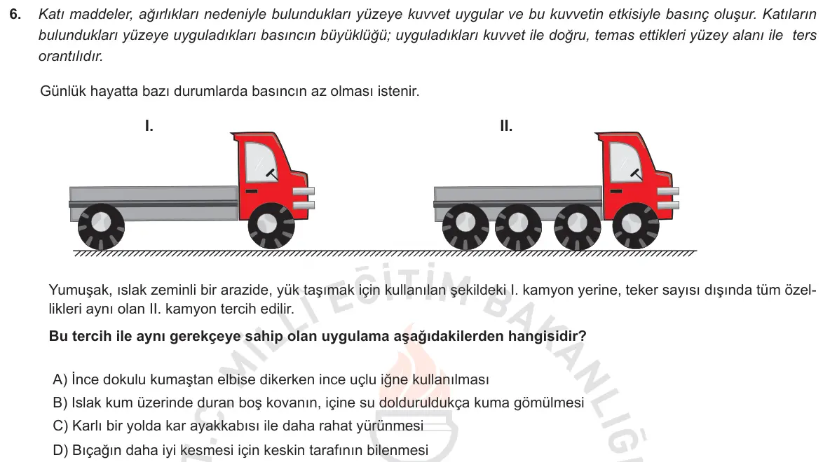 LGS Örnek Soruları Aralık 2018 Sayısal Fen Bilimleri 6. Soru görseli