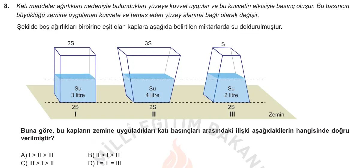 LGS Örnek Soruları Aralık 2018 Sayısal Fen Bilimleri 8. Soru görseli