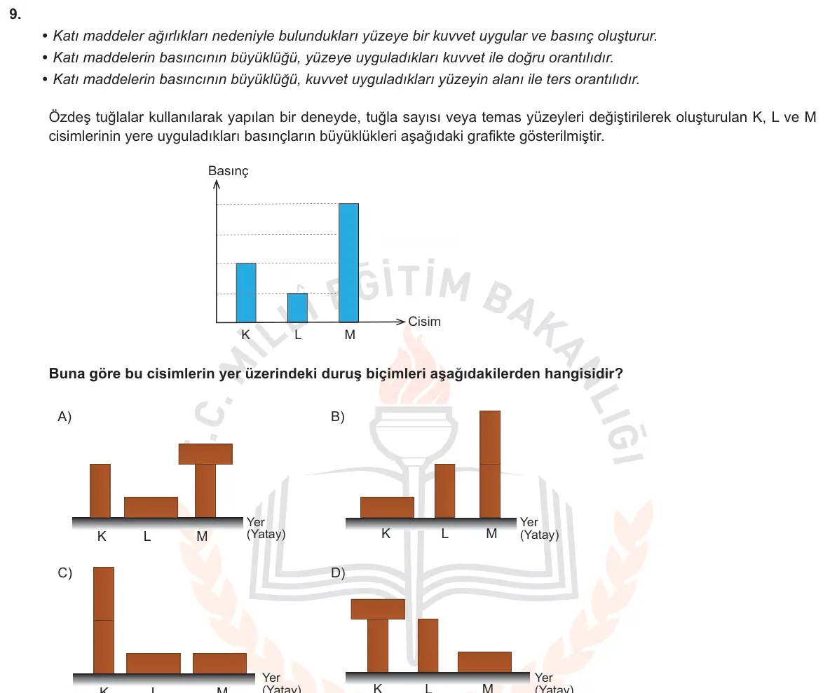 LGS Örnek Soruları Aralık 2018 Sayısal Fen Bilimleri 9. Soru görseli