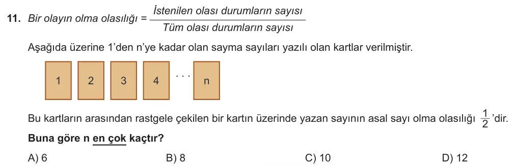 LGS Örnek Soruları Aralık 2018 Sayısal Matematik 11. Soru görseli