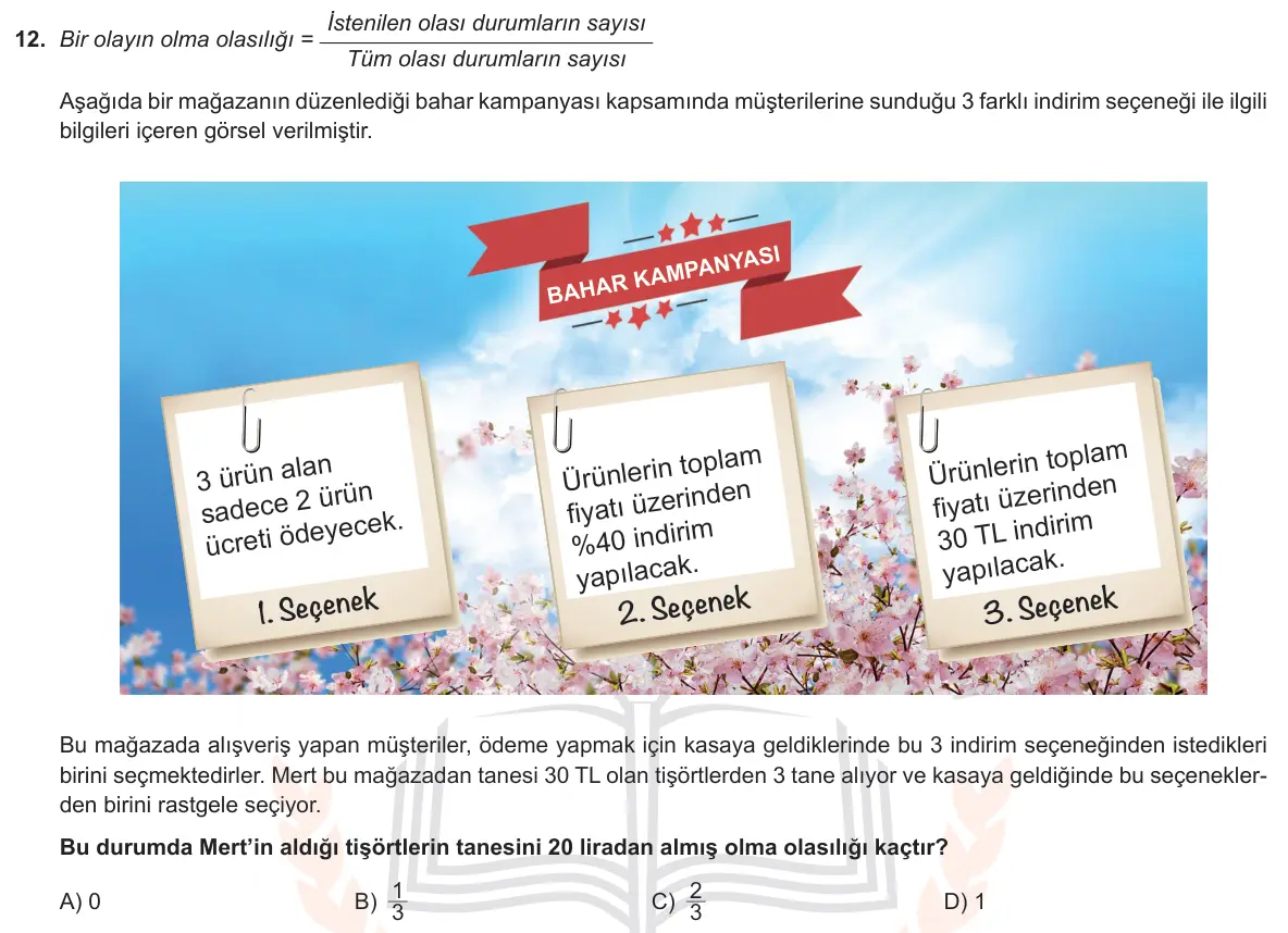 LGS Örnek Soruları Aralık 2018 Sayısal Matematik 12. Soru görseli