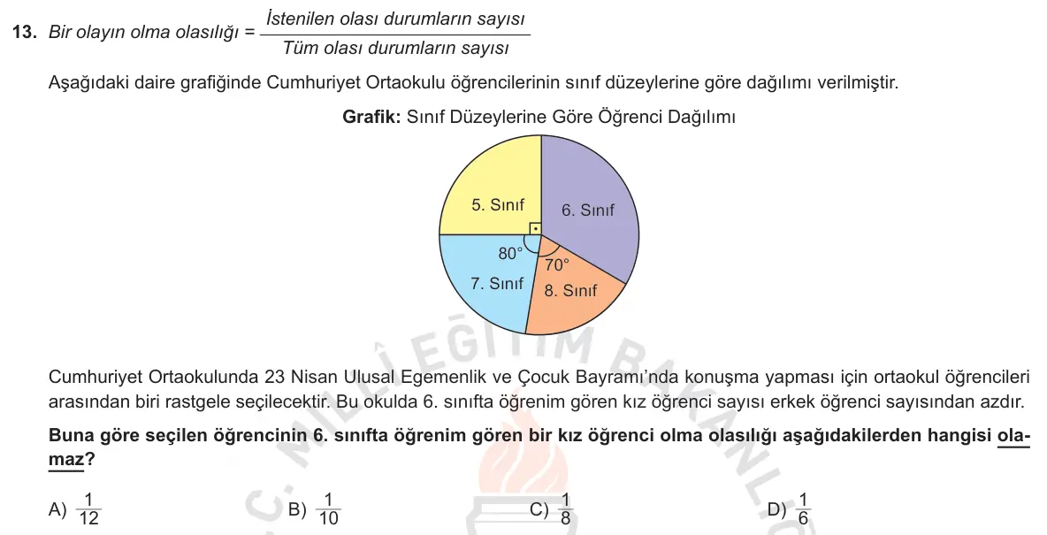 LGS Örnek Soruları Aralık 2018 Sayısal Matematik 13. Soru görseli