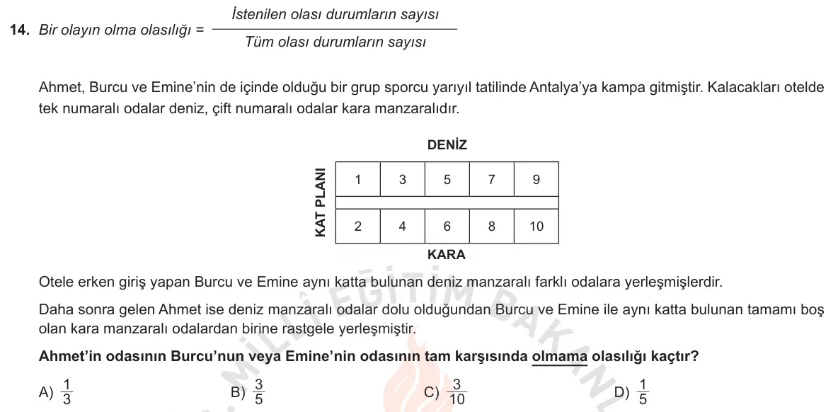 LGS Örnek Soruları Aralık 2018 Sayısal Matematik 14. Soru görseli