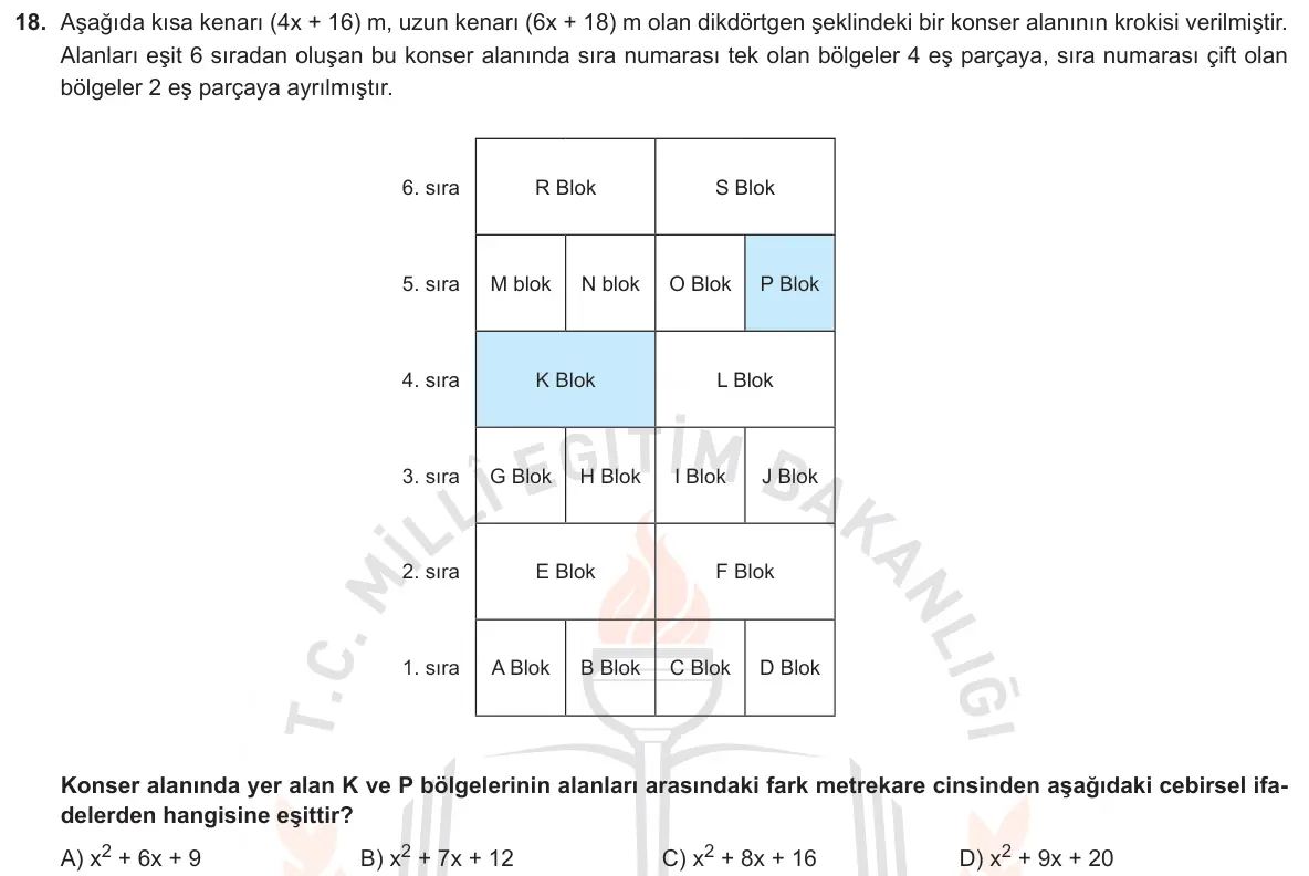 LGS Örnek Soruları Aralık 2018 Sayısal Matematik 18. Soru görseli