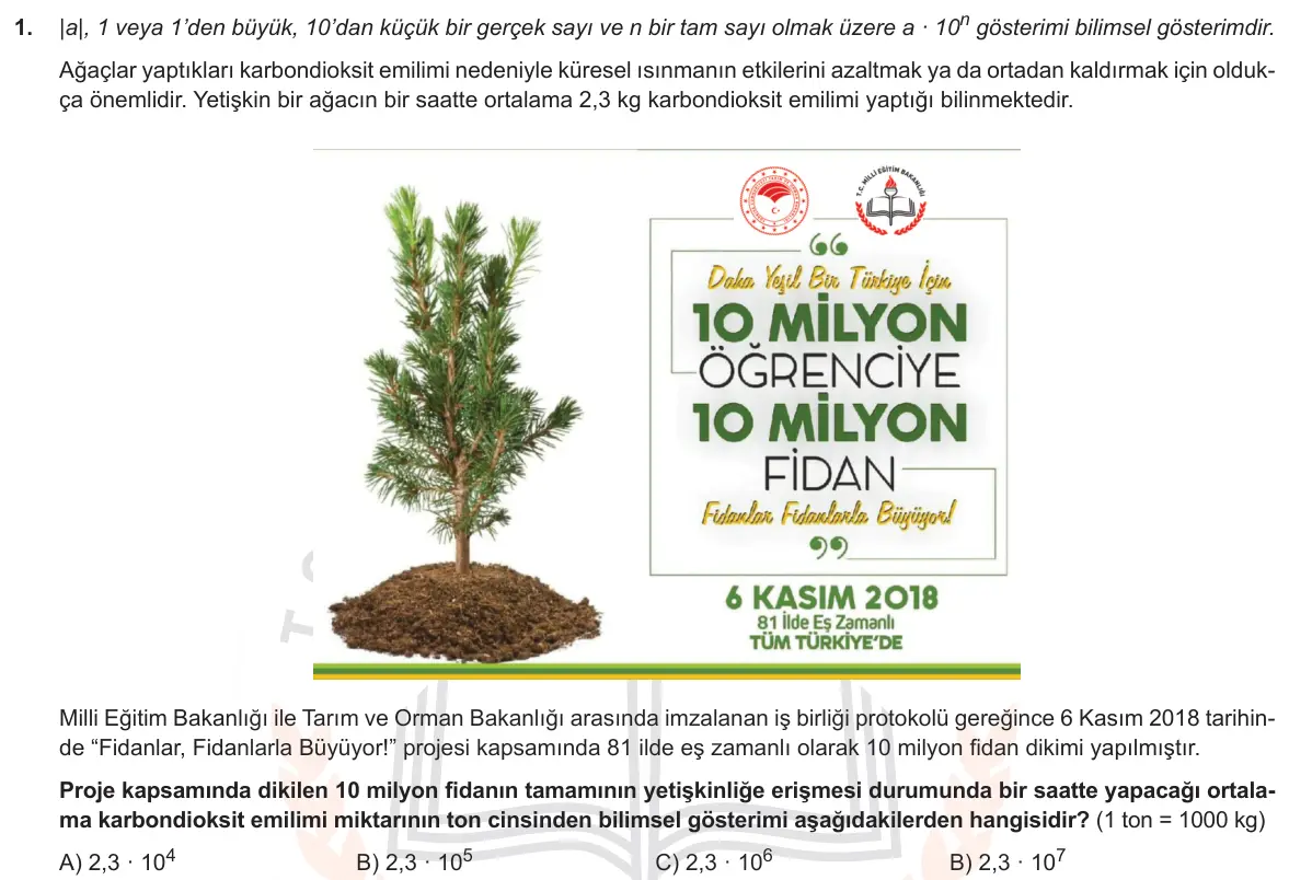 LGS Örnek Soruları Aralık 2018 Sayısal Matematik 1. Soru görseli