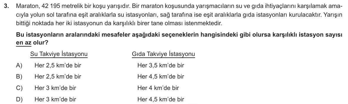 LGS Örnek Soruları Aralık 2018 Sayısal Matematik 3. Soru görseli (1/2)