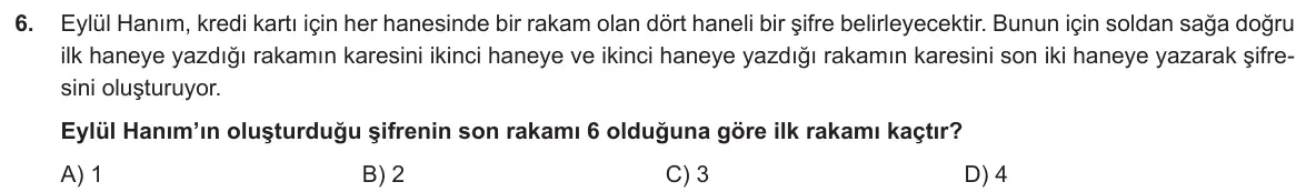 LGS Örnek Soruları Aralık 2018 Sayısal Matematik 6. Soru görseli