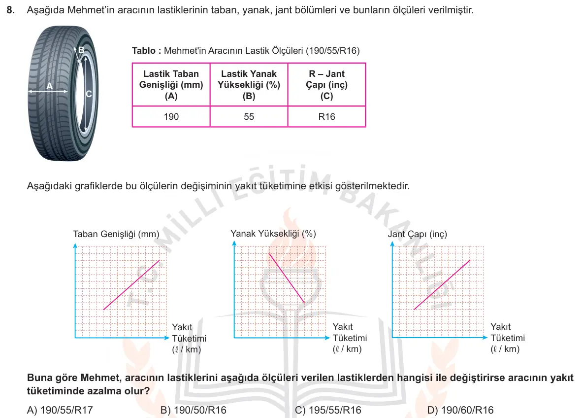 LGS Örnek Soruları Aralık 2018 Sayısal Matematik 8. Soru görseli