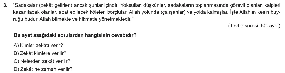 LGS Örnek Soruları Aralık 2018 Sözel Din Kültürü ve Ahlak Bilgisi 3. Soru görseli