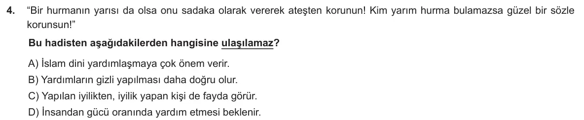 LGS Örnek Soruları Aralık 2018 Sözel Din Kültürü ve Ahlak Bilgisi 4. Soru görseli