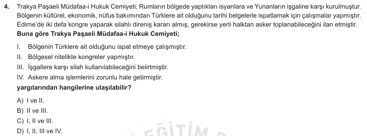 LGS Örnek Soruları Aralık 2018 Sözel T.C. İnkılap Tarihi ve Atatürkçülük 4. Soru görseli