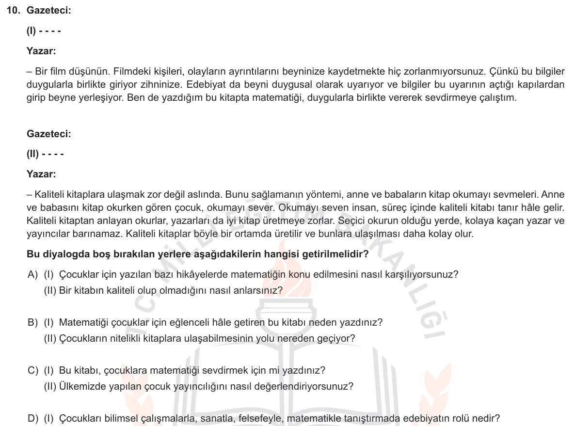 LGS Örnek Soruları Aralık 2018 Sözel Türkçe 10. Soru görseli