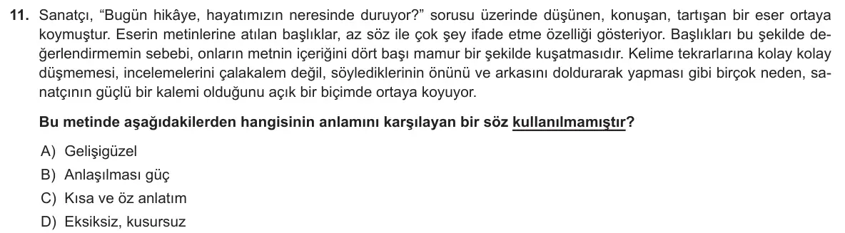 LGS Örnek Soruları Aralık 2018 Sözel Türkçe 11. Soru görseli