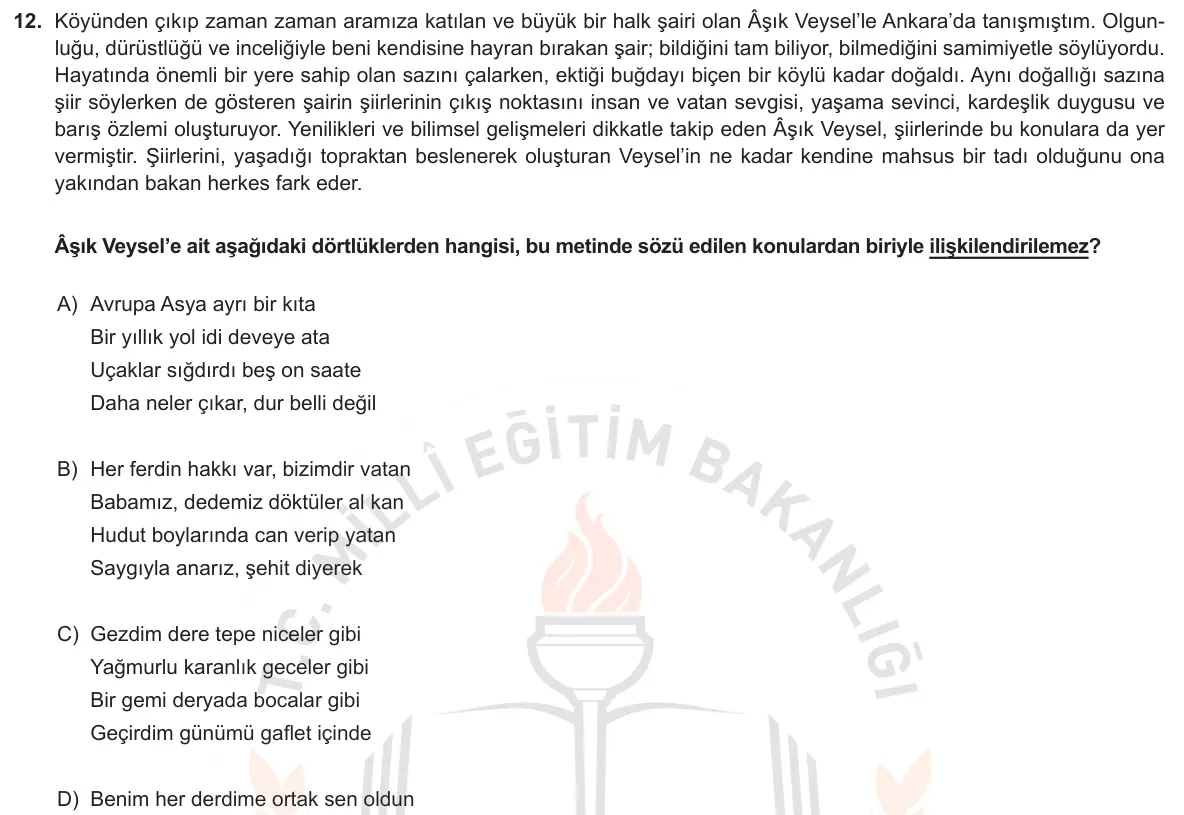 LGS Örnek Soruları Aralık 2018 Sözel Türkçe 12. Soru görseli