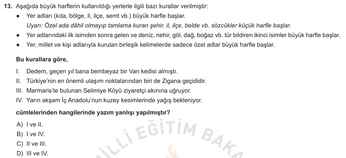 LGS Örnek Soruları Aralık 2018 Sözel Türkçe 13. Soru görseli