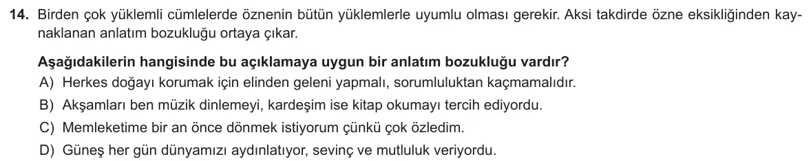 LGS Örnek Soruları Aralık 2018 Sözel Türkçe 14. Soru görseli
