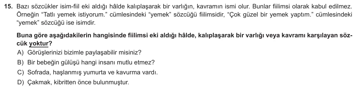LGS Örnek Soruları Aralık 2018 Sözel Türkçe 15. Soru görseli