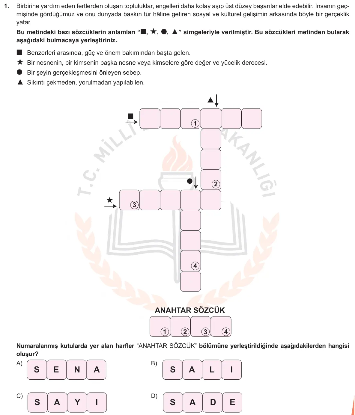 LGS Örnek Soruları Aralık 2018 Sözel Türkçe 1. Soru görseli