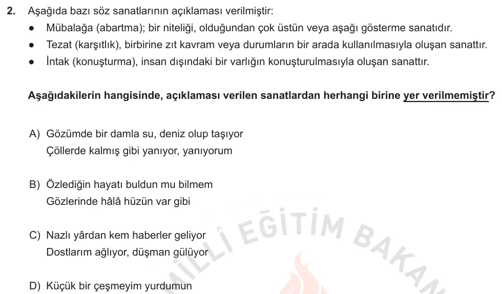 LGS Örnek Soruları Aralık 2018 Sözel Türkçe 2. Soru görseli