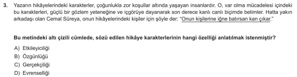 LGS Örnek Soruları Aralık 2018 Sözel Türkçe 3. Soru görseli