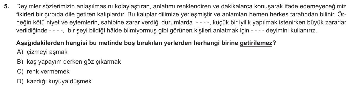 LGS Örnek Soruları Aralık 2018 Sözel Türkçe 5. Soru görseli