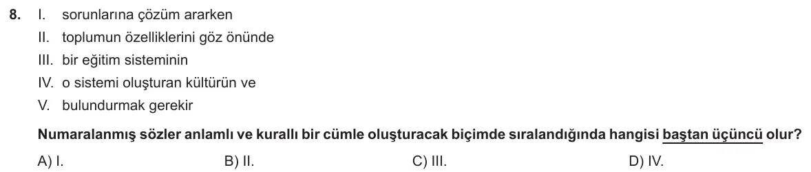 LGS Örnek Soruları Aralık 2018 Sözel Türkçe 8. Soru görseli