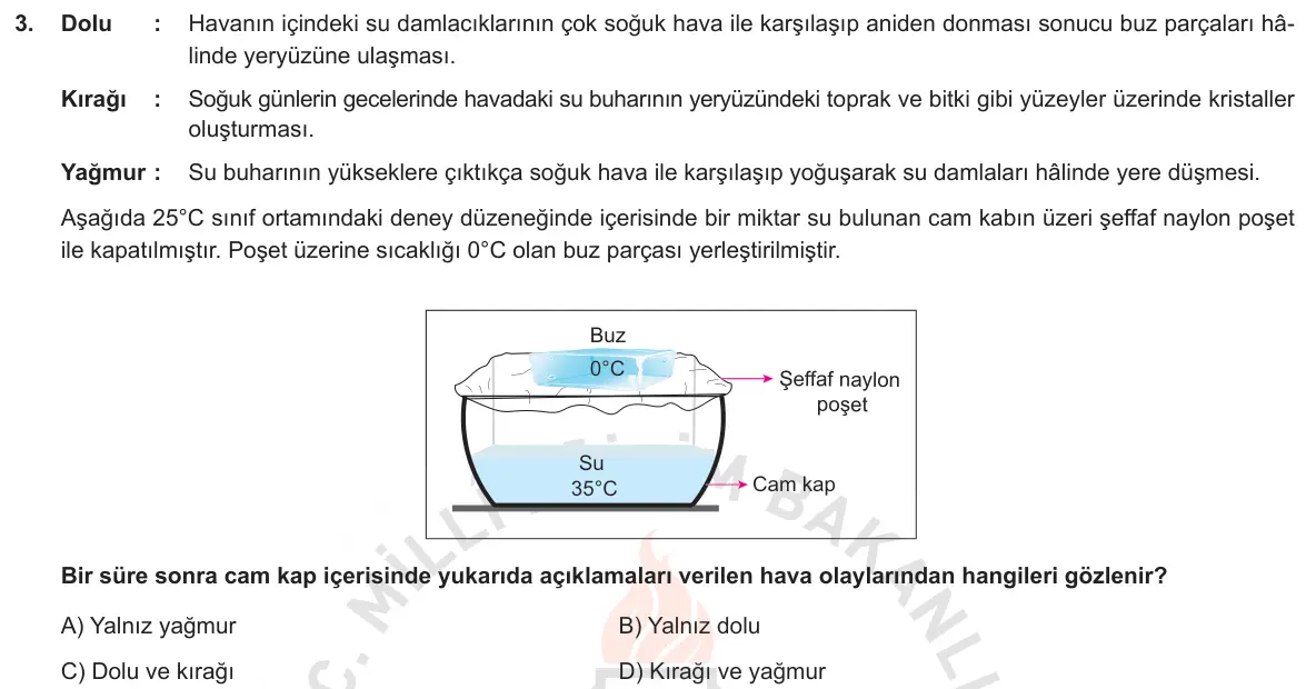 LGS Örnek Soruları Ekim 2018 Sayısal Fen Bilimleri 3. Soru görseli