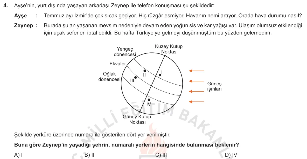 LGS Örnek Soruları Ekim 2018 Sayısal Fen Bilimleri 4. Soru görseli