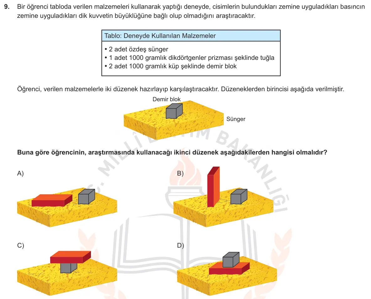 LGS Örnek Soruları Ekim 2018 Sayısal Fen Bilimleri 9. Soru görseli