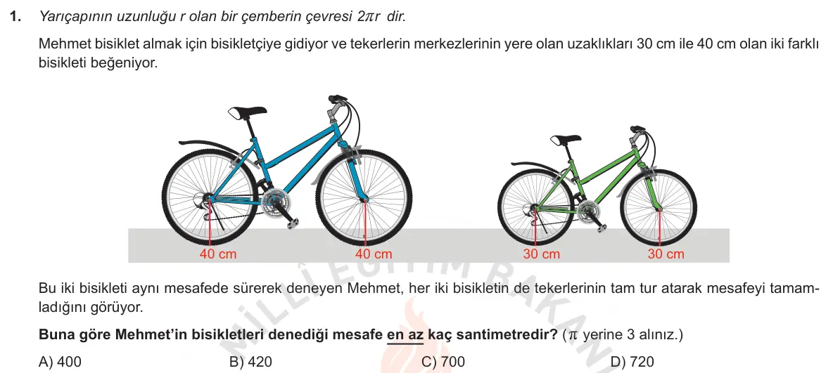 LGS Örnek Soruları Ekim 2018 Sayısal Matematik 1. Soru görseli (1/2)