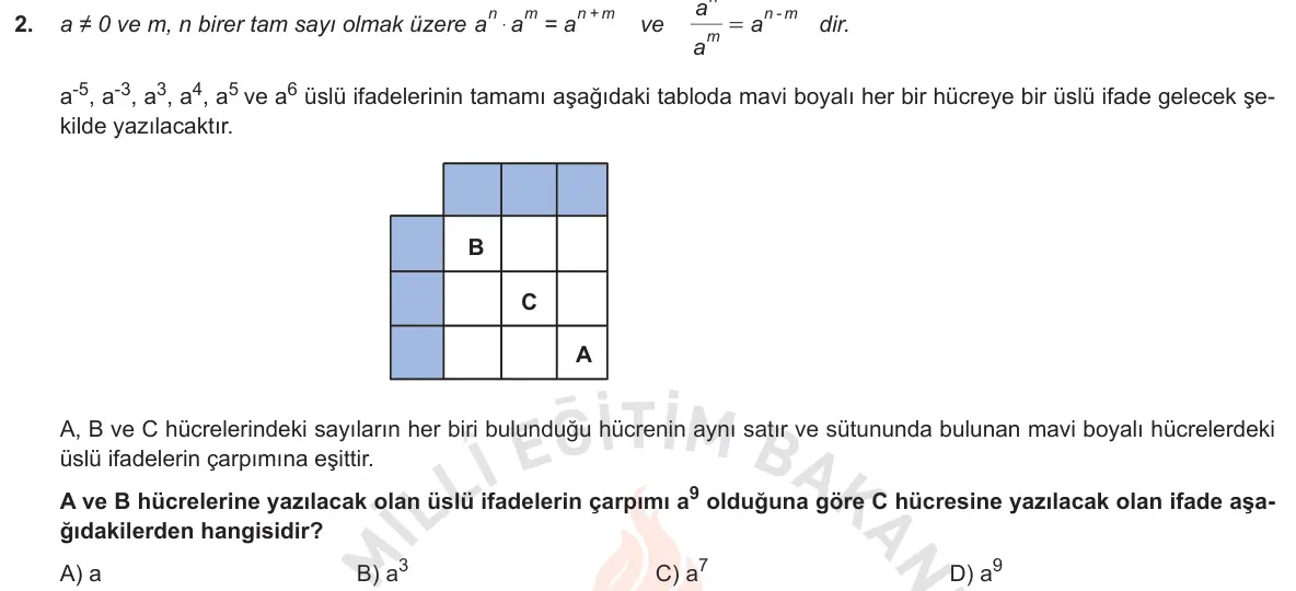 LGS Örnek Soruları Ekim 2018 Sayısal Matematik 2. Soru görseli