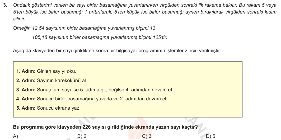 LGS Örnek Soruları Ekim 2018 Sayısal Matematik 3. Soru görseli