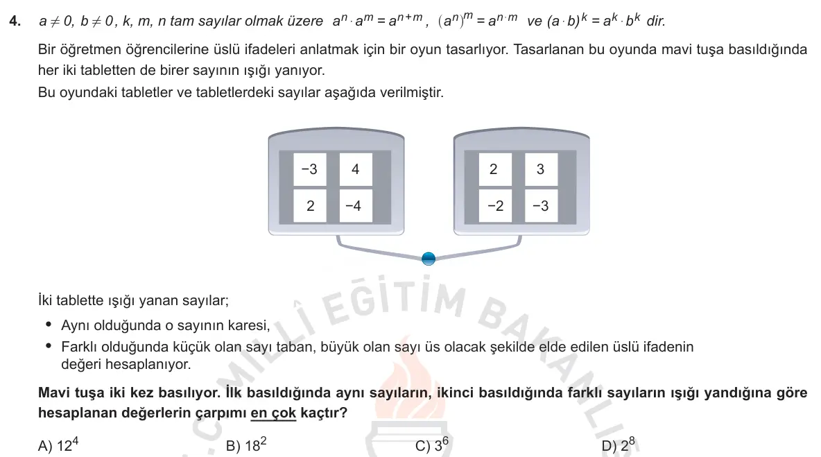 LGS Örnek Soruları Ekim 2018 Sayısal Matematik 4. Soru görseli