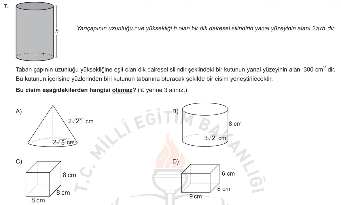 LGS Örnek Soruları Ekim 2018 Sayısal Matematik 7. Soru görseli