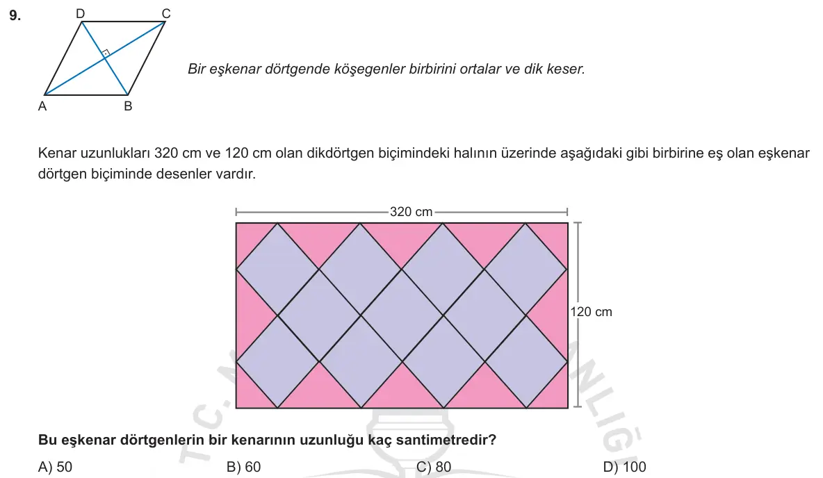 LGS Örnek Soruları Ekim 2018 Sayısal Matematik 9. Soru görseli